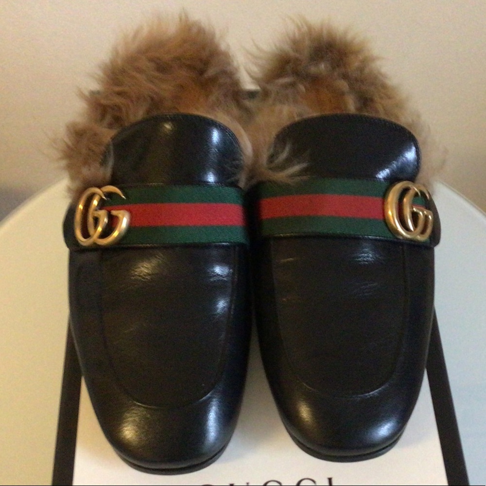 authentic men gucci princetown mules with fur